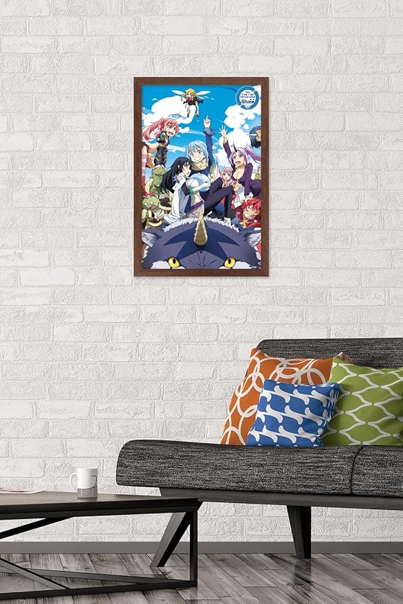Trends International That Time I Got Reincarnated As A Slime - Group Wall Poster, 14.725" x 22.375", Mahogany Framed Version