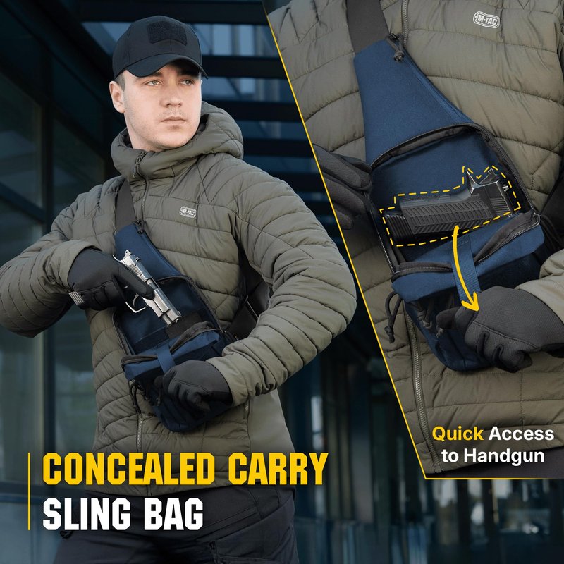M-Tac CCW Sling Bag for Men & Women - EDC Shoulder Bag Tactical - Crossbody Concealed Carry Bag - Mens Chest Pack (Blue Loop Panel)