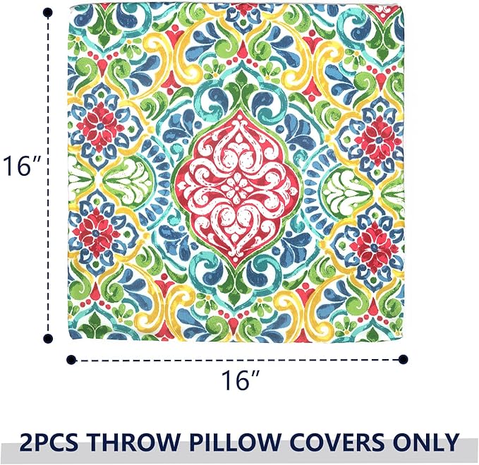 Outdoor Throw Pillow Covers 16x16 Inch, Square Patio Pillow Cases Pack of 2, Modern Decorative Back Cushion Covers for Patio Furniture Garden Couch Farmhouse,Damask Red