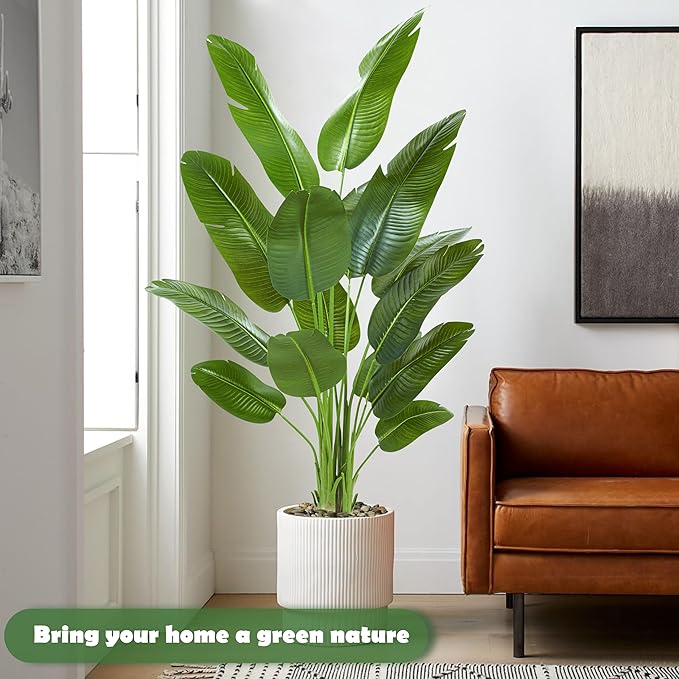 Bird of Paradise Artificial Tree 7ft Tall Faux Plant, Fake Banana Leaf Plant Indoor, Faux Palm Tree Faux Floor Plants Tropical Tree in Pot, Present for Friend Housewarming Decor