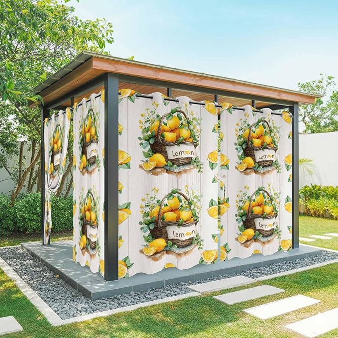 Lemon Outdoor Curtains for Patio Lemons Baskets Summer Tropical Plant Wood