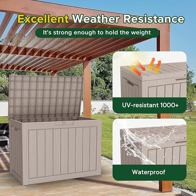 45 Gallon Outdoor Storage Box Waterproof, UV Resistant Deck Box Outdoor, Lockable Resin Deck Boxes for Garden Tools Equipment and Cushions, Gray