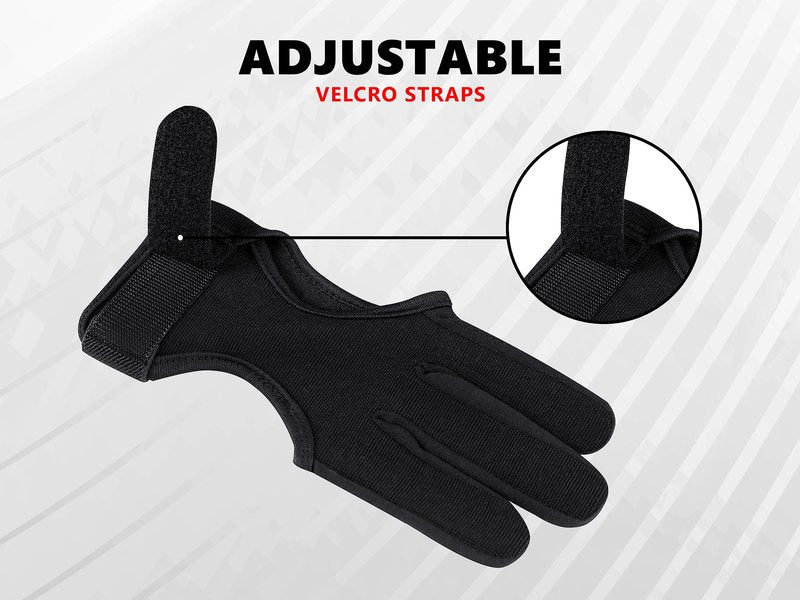 Mighty Musk Archery Glove Genuine Leather 3 Finger Protector for Recurve Bow Durable Shooting Gloves for Adult Archers (Black 4-Way Stretch Fabric, Medium)