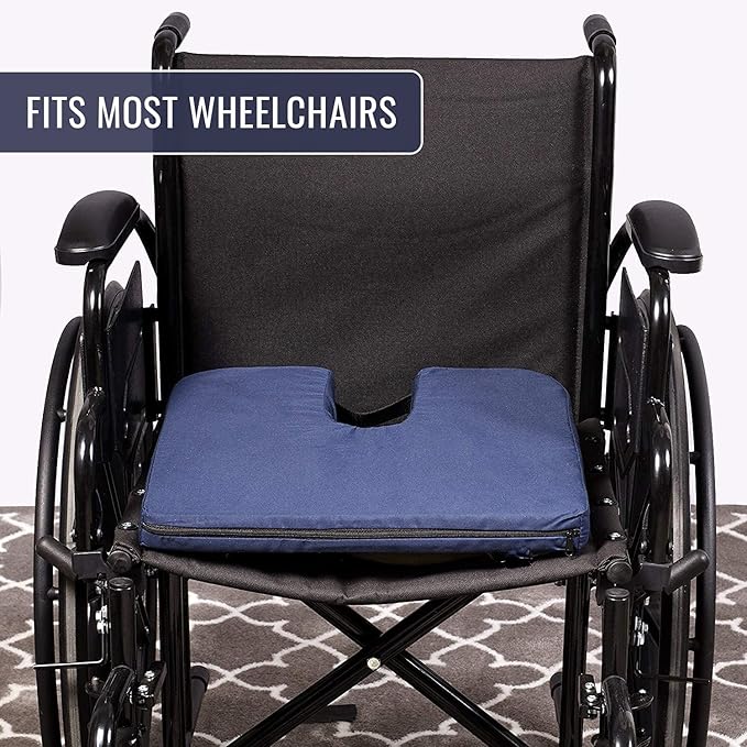 DMI Gradual Slope Seat Cushion for Coccyx, Sciatica and Tailbone Pain Used with Dining Room Chairs, Desk Chairs, Car Seats or Wheelchair Cushions, Machine Washable-Cover, 15 Inch, Navy (Pack of 2)