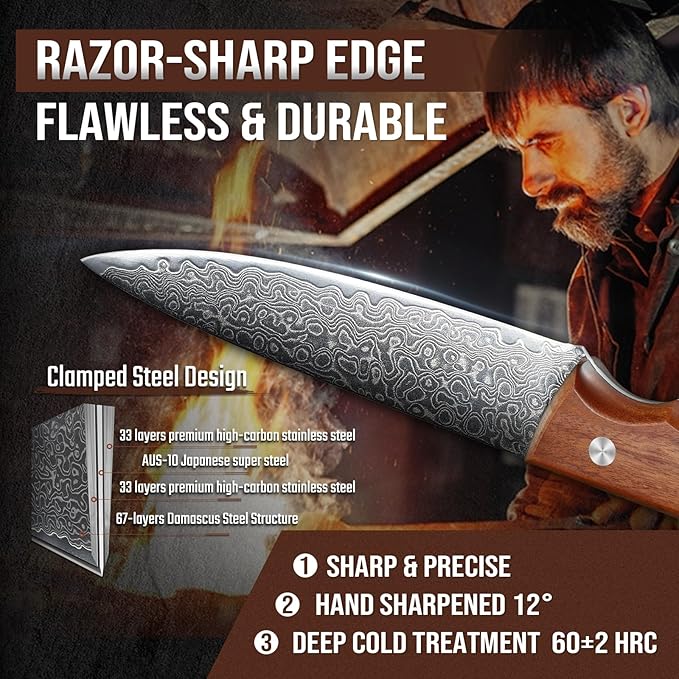 DRAGON RIOT 5 Inch Damascus Paring Knife, VG10 Steel, Ergonomic Wood Handle