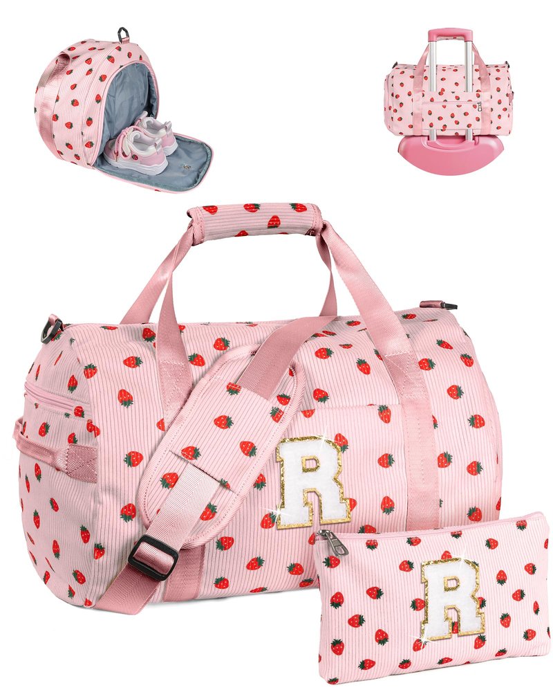 Vogewood Teen Girl Birthday Gifts, Girls Gym Bag, Kids Personalized Weekend Duffel Bags with Shoe Compartment, Initial Travel Tote with Makeup Bag, Gift for 3 4 5 6 7 8 9 Year Old Kid (Letter R)