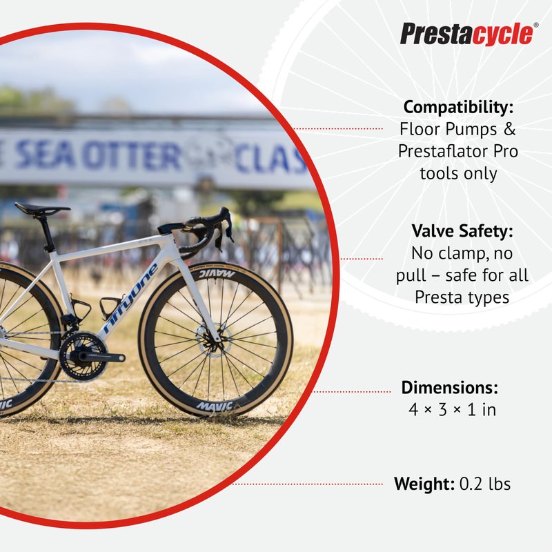 Prestacycle Pro Presta Head – Auto-Lock Bicycle Tire Pump Head for Tubeless & Presta Valves, 90° Steel Design, Presta Valve Pump, Presta Adapter, Compatible with Prestaflator Pro & Premium Floor Pumps