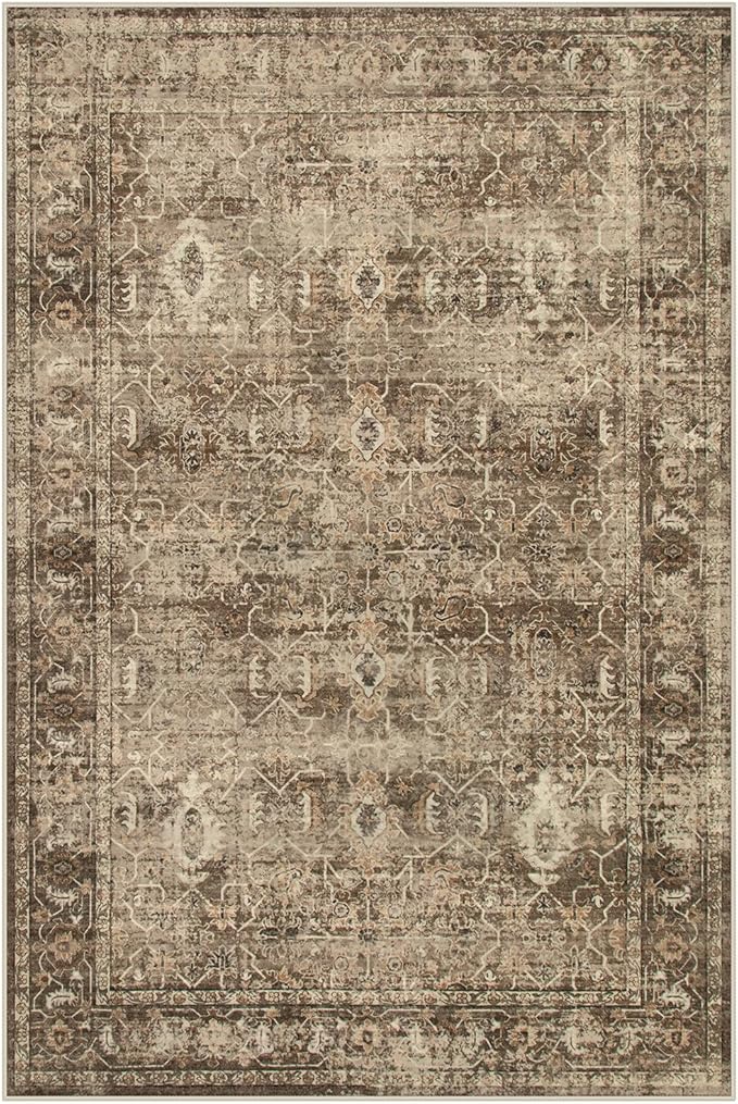 Lahome Vintage 6x9 Washable Brown Rugs for Living Room Bedroom, Soft Dining Room Rugs for Under Table, Non Slip Indoor Throw Carpet for Entryway Kitchen Office (6x9ft,Brown)