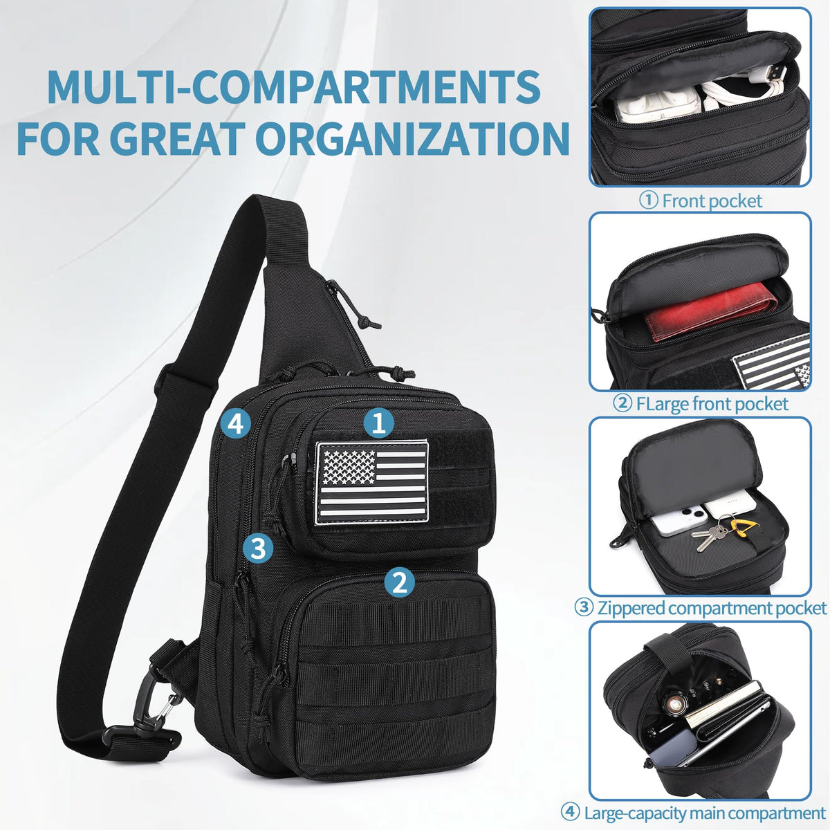 Wotony RFID Blocking Tactical Crossbody Bag for Men - Durable EDC Sling Shoulder Bag with Multi-Pocket Storage