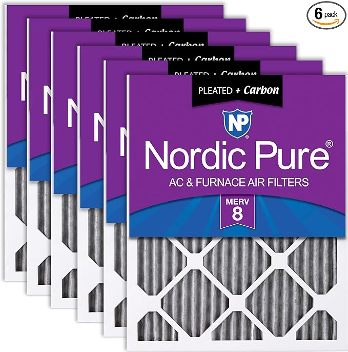 Nordic Pure 16x30x1 Furnace Air Filters MERV 8 Pleated Plus Carbon 6 Pack