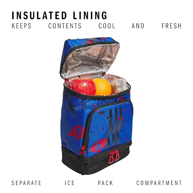 adidas Excel Insulated Lunch Bag, Cooler with Zipper, Pocket for Ice Pack, and Clip, Temperature Control Insulation