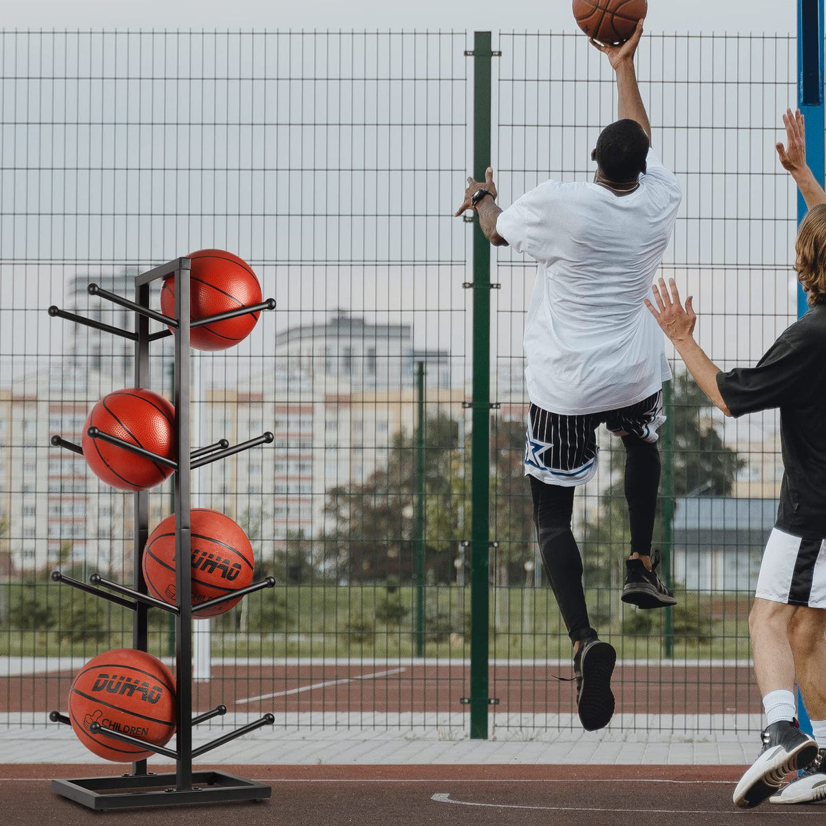 Fitlyiee Basketball Organizer Iron Ball Rack for Home Garage (Black)