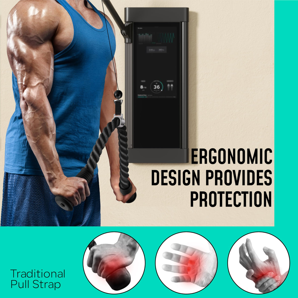 Crostice Tricep Rope Compatible with Tonal Machine, Tricep Pull Down Attachment with Ergonomic Comfort Grips, Accessory for Smart Home Gym & Cable Machine, Wrist Support Base, Soft Rub & Heavy Duty
