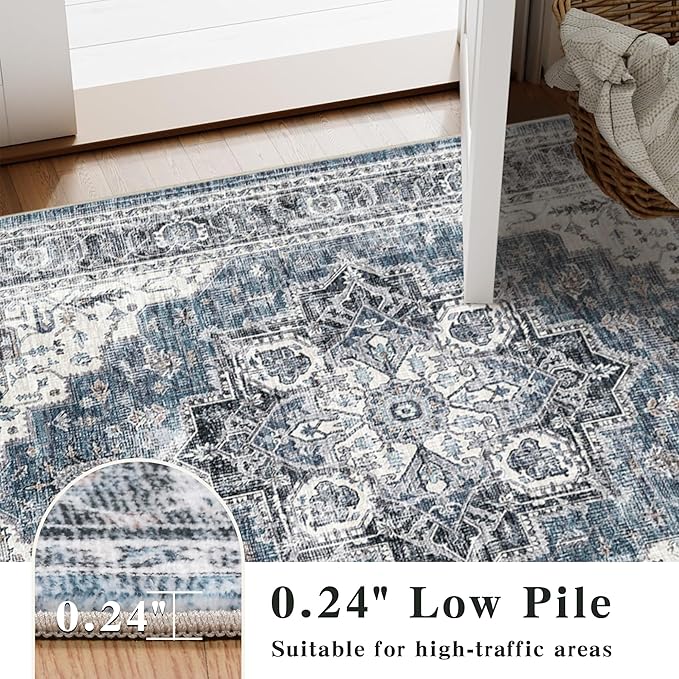 5x7 Area Rugs for Living Room Ultra-Soft Washable Rug Vintage Distressed Boho Area Rug, Non-Slip Retro Print Low Pile Stain Resistant Carpet for Bedroom Dining Room Kitchen Office