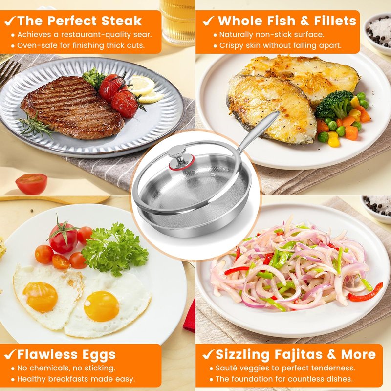 NKDFRI Titanium Hammered Pan Pro with Lid - 11.02 Inch Titanium Frying Pan | Scratch-Resistant, Even Heating Cookware for All Stovetops (11in-With Lid)