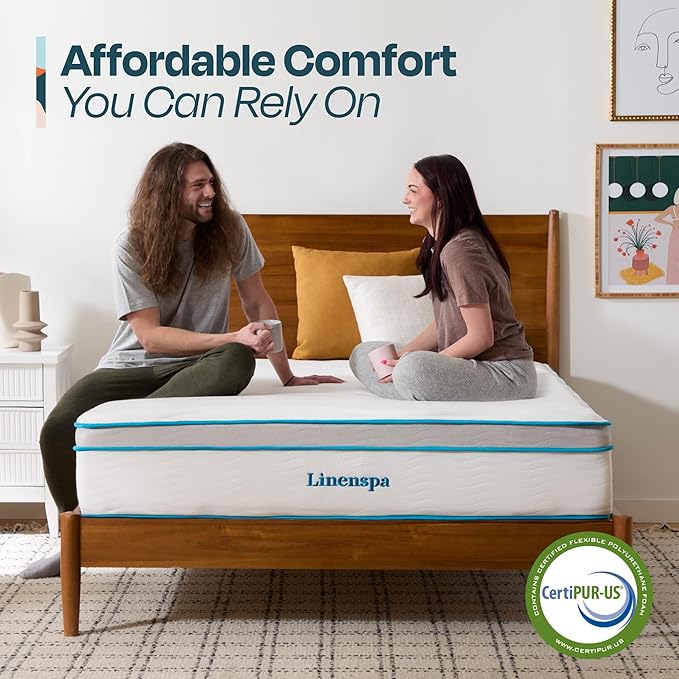 Linenspa 12 Inch Memory Foam and Spring Hybrid Mattress - Medium Plush Feel - Bed in a Box - Pressure Relief and Adaptive Support - Breathable - Cooling - Primary Bedroom - Twin XL Size