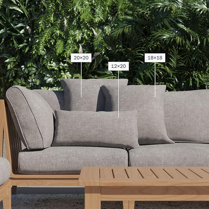 Outer Outdoor Throw Pillow with OuterWeave Performance Fabric, Decorative Outdoor Pillow for Patio & Outdoor Furniture, Includes Machine Washable Pillow Cover and Insert - Pacific Fog Gray, 12"x20"