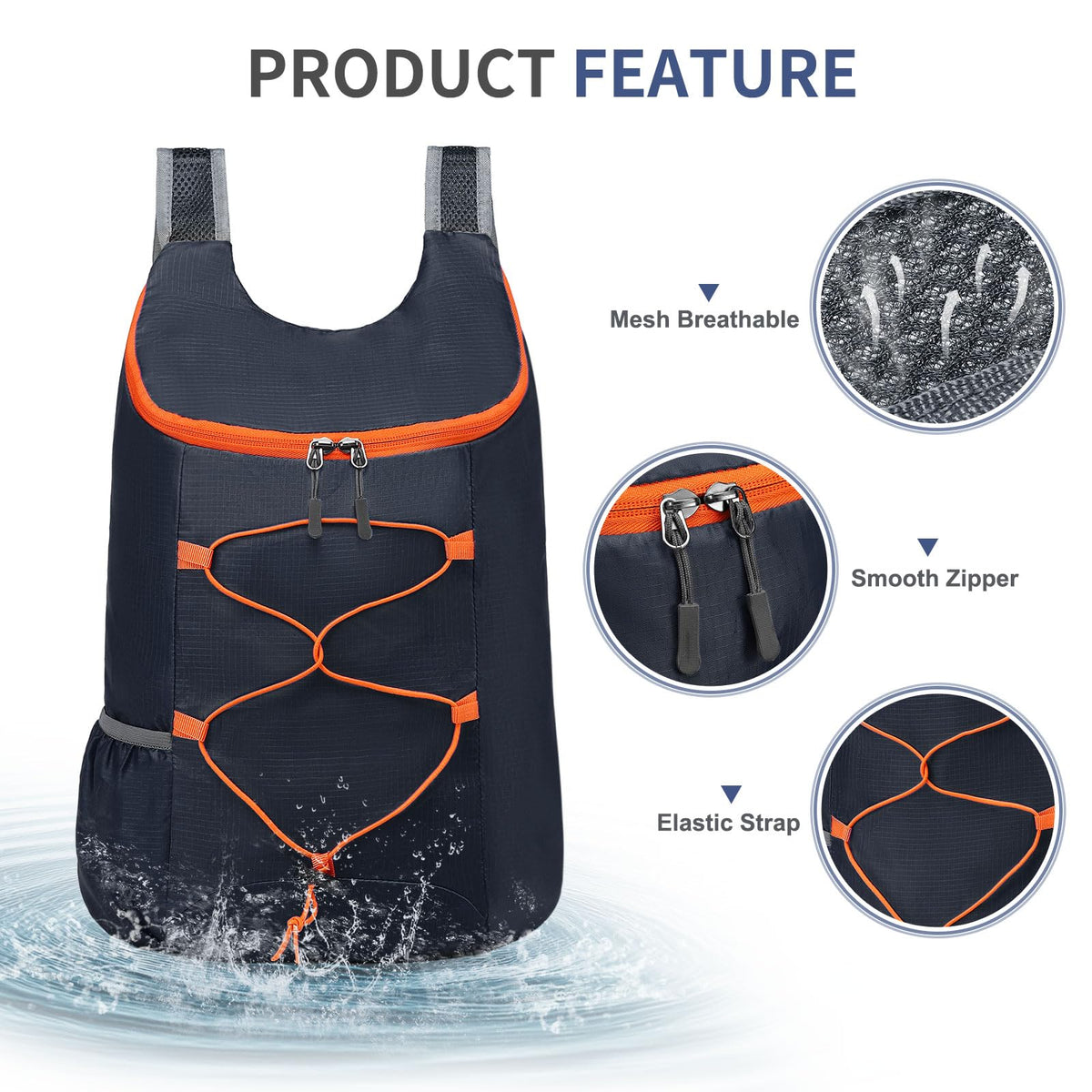 SUIKIHUM 20L Hiking-Daypack Lightweight Foldable Travel Packable Backpack for Camping Cycling Outdoor, Navy Blue