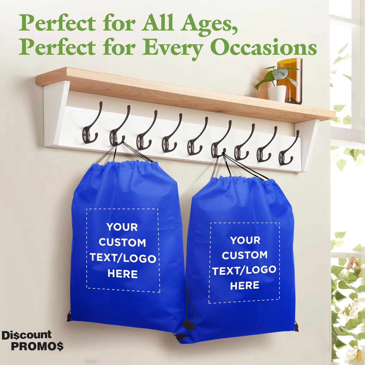DISCOUNT PROMOS Custom Non-Woven Drawstring Backpacks Set of 10/50/100, Personalized Bulk Pack - Travel, Gym, Everyday Use - Blue