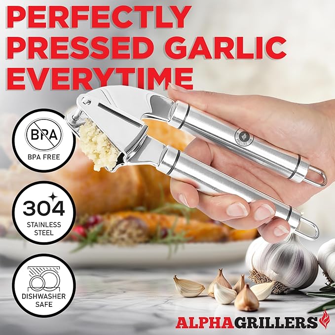 Alpha Grillers Garlic Press Stainless Steel, Mincer, Crusher & Peeler