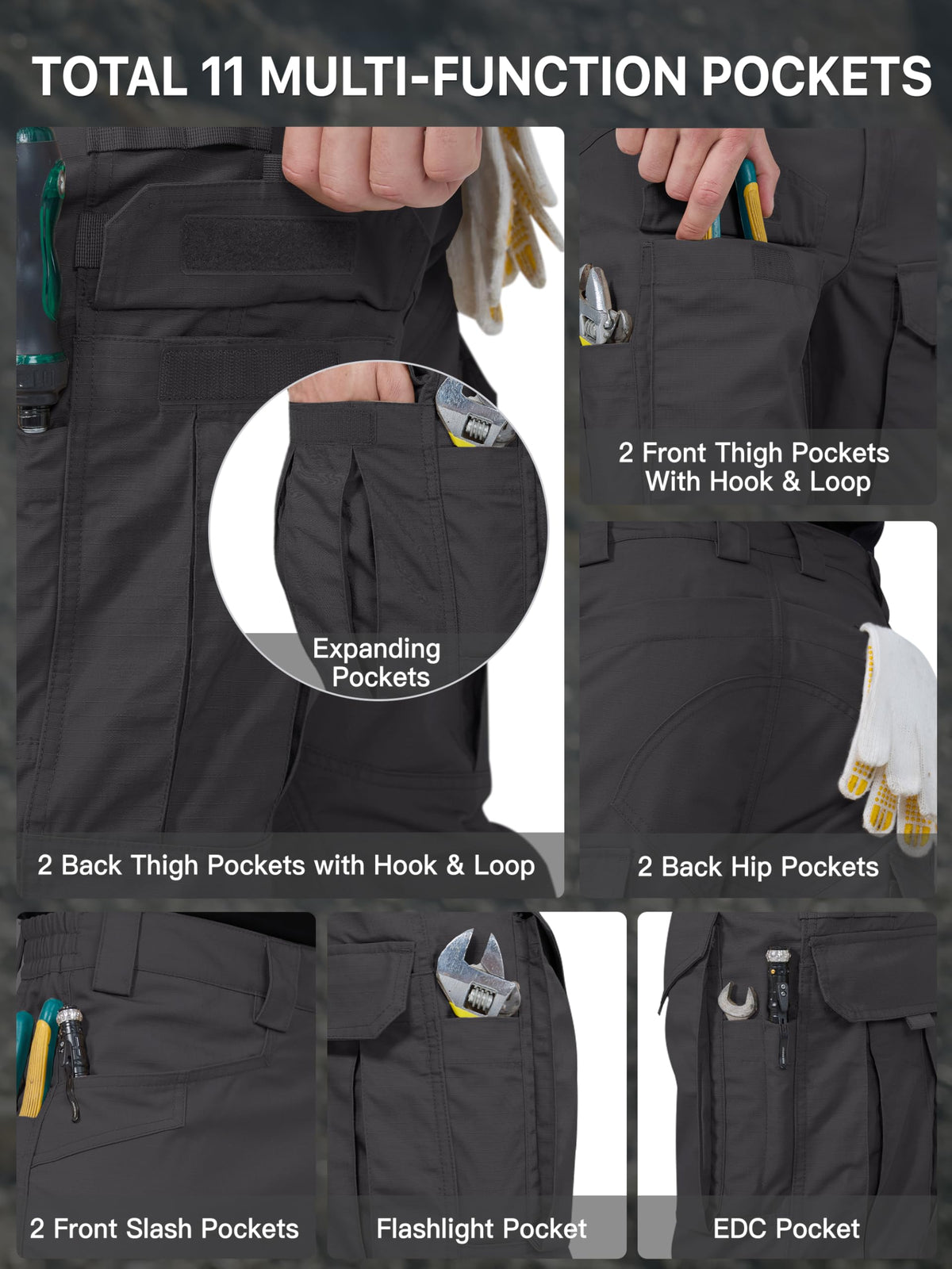 FREE SOLDIER Men's Cargo Pants,Tactical Pants for Men Stretch,Durable Ripstop EDC Work Pants for Hiking (Black 34Wx30L)