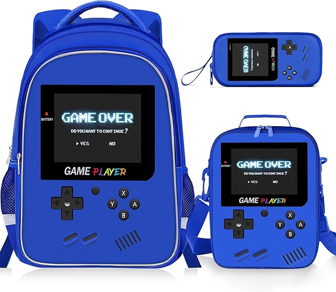 Backpack for School Boys,3pcs Boys Backpack and Lunch Box Set for Elementary Middle School, 17″ Video Game Bookbag for Ages 6-18 Kids Children Teens