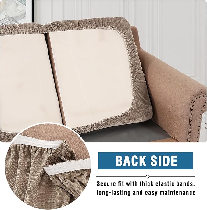 H.VERSAILTEX Stretch Chenille Sofa Slipcovers for 2 Cushion Couch Thick Soft Sofa Cover Anti Slip Couch Cushion Covers Flexibility with Elastic Bottom(2 Seater Loveseat Cushion Cover,Taupe)