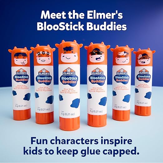 Elmer's Glue Sticks Combo Pack, BlooStick Buddies & Disappearing Purple, 6 Grams, 12 Count - Kids School Supplies, Arts & Crafts, #1 Teacher Brand