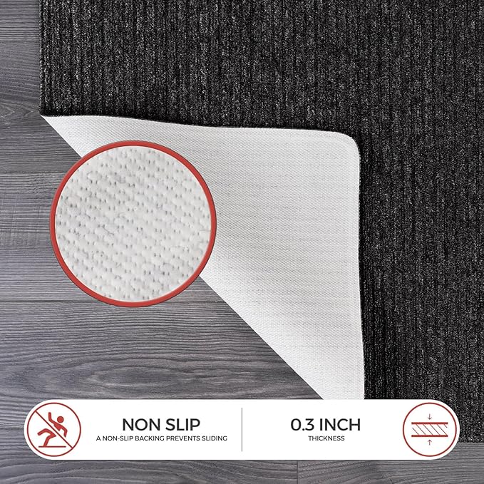Non Slip Dark Gray Solid Rubber Back Thing Runner Rugs for Living Room 2x7 for Kitchen, Rug for Bedroom and Hallway, Stain Resistant Easy Cleaning Non Shedding Carpet Dark Gray 2 x 7