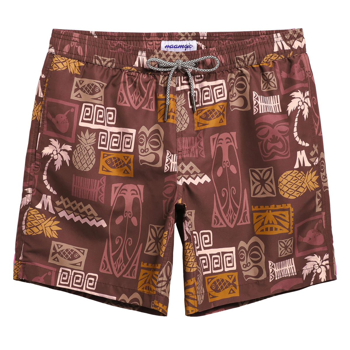 maamgic Mens Swim Trunks Quick Dry Swim Shorts with Mesh Lining Funny Swimwear Bathing Suits 7inch Brown Totem Medium