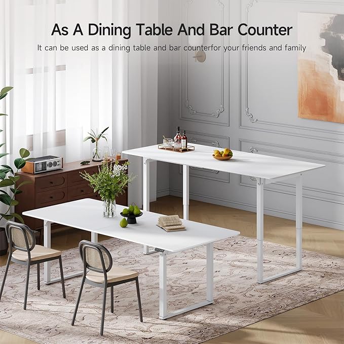 ONBRILL Standing Desk, 63x30 Inches Rectangle Stand Up Desk with 4 Legs, Dual Motor and Memory Controller, Adjustable Height from 28-46 Inches for Home and Computer Workstation, White