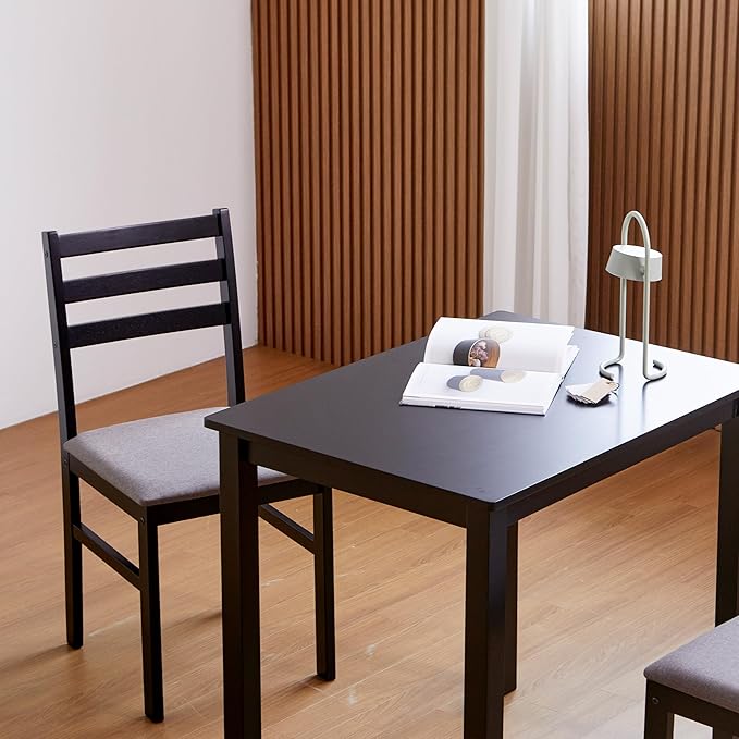 Livinia Seattle 3-Piece Wooden Dining Table Set for 2, Modern Farmhouse Kitchen Dining Room Set with Solid Wood Ladder Back Chairs for Small Space (Black)