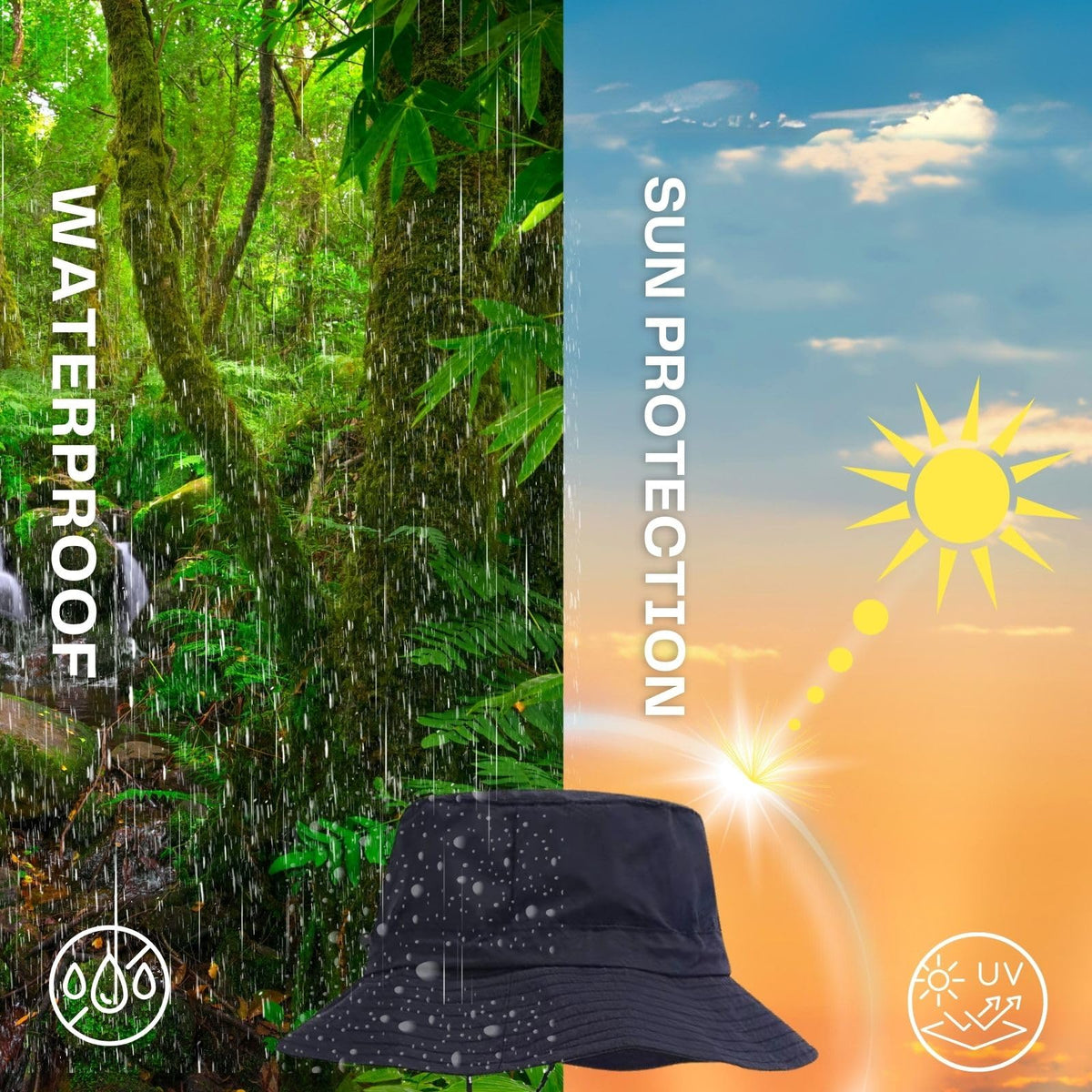 Waterproof Bucket Rain Hat for Women,Foldable Outdoor UV Protection Sun Hats and Quick Dry Boonie Hat