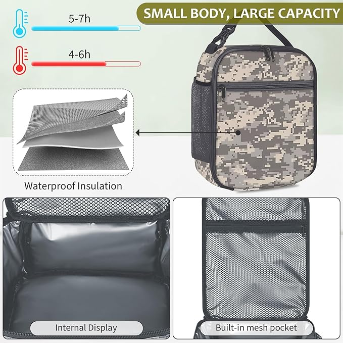 School Backpack for Boys - Camouflage Boys Backpack for Kids Teens Elementary Middle School - 4pcs Camo Students Bookbag with Lunch Box and Pencil Case & Key-chain,18″ Bookbag with Usb Charging Port