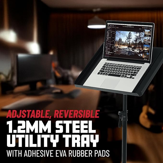 Gator Frameworks Adjustable Multi-Media Gear Stand Featuring 100x100 Vesa Mounting Brackets | Ideal for Laptops, Small Production Samplers, and More, Min/Max Height - 28"/44.5" (GFW-UTL-MEDIATRAY1)