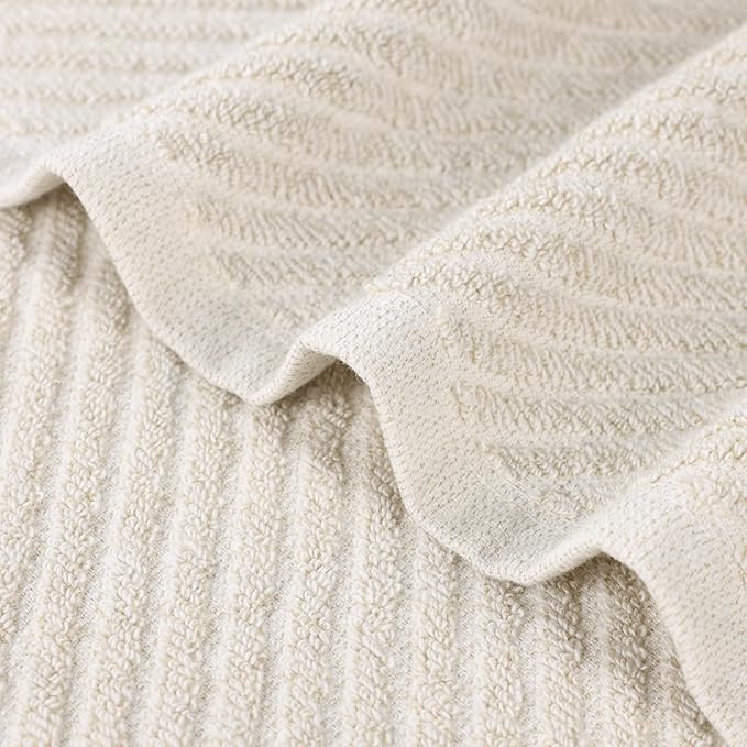 Superior Amelia Viscose Cotton Blend Medium Weight Towels, for Bathroom, Shower, Spa, Plush, Quick Dry, Ultra-Soft Towels, Bath Essentials, Ribbed Design, 9 Piece Assorted Towel Set, Beige