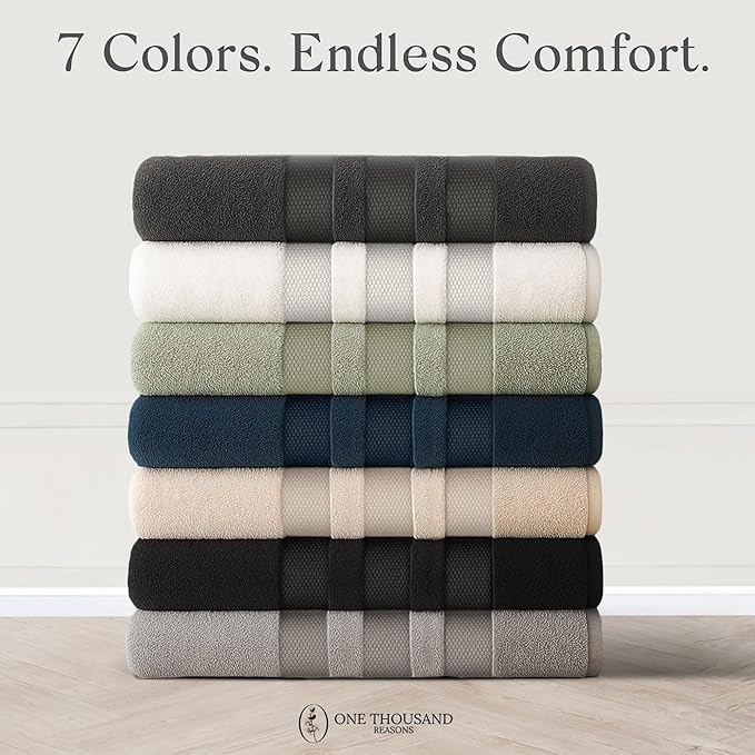 Zero Twist Bathroom Towel Set - Luxury Bath Towel Sets for Bathroom, Hands, and Washcloths - Quick Dry and Absorbent - 6 Pieces, 3 Stripe, Stone