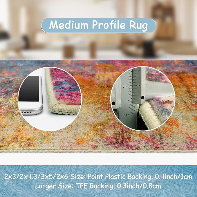 Lahome Modern Abstract Area Rug - 3x5 Washable Kitchen Rugs Colorful Bedroom Rug Non Slip Entryway Rugs, Rainbow Contemporary Indoor Floor Accent Carpet for Kitchen Sink Living Bathroom Doorway