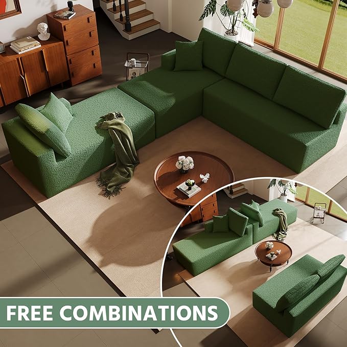 140" Modular U-Shaped Sectional Sofa, 7-Seater Cloud Couch with Double Chaise, Modern Sleeper Sofa,No Assembly Sectional Cloud Boneless Sofa Couches for Living Room/Apartment