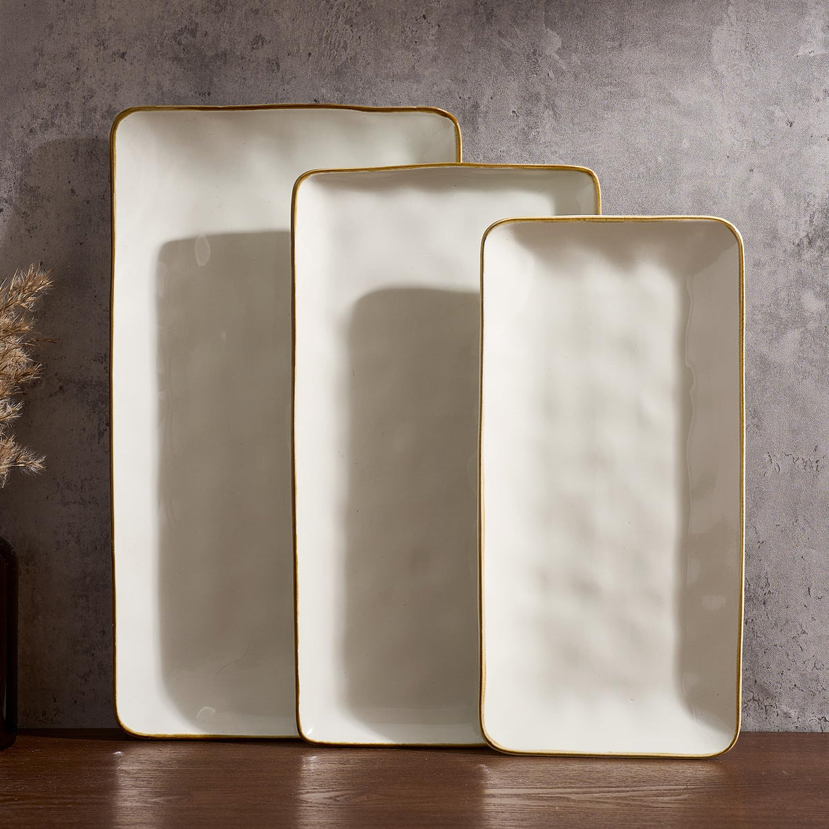 Famiware Serving Platters Set of 3 Sizes - Rectangular, Cappuccino White
