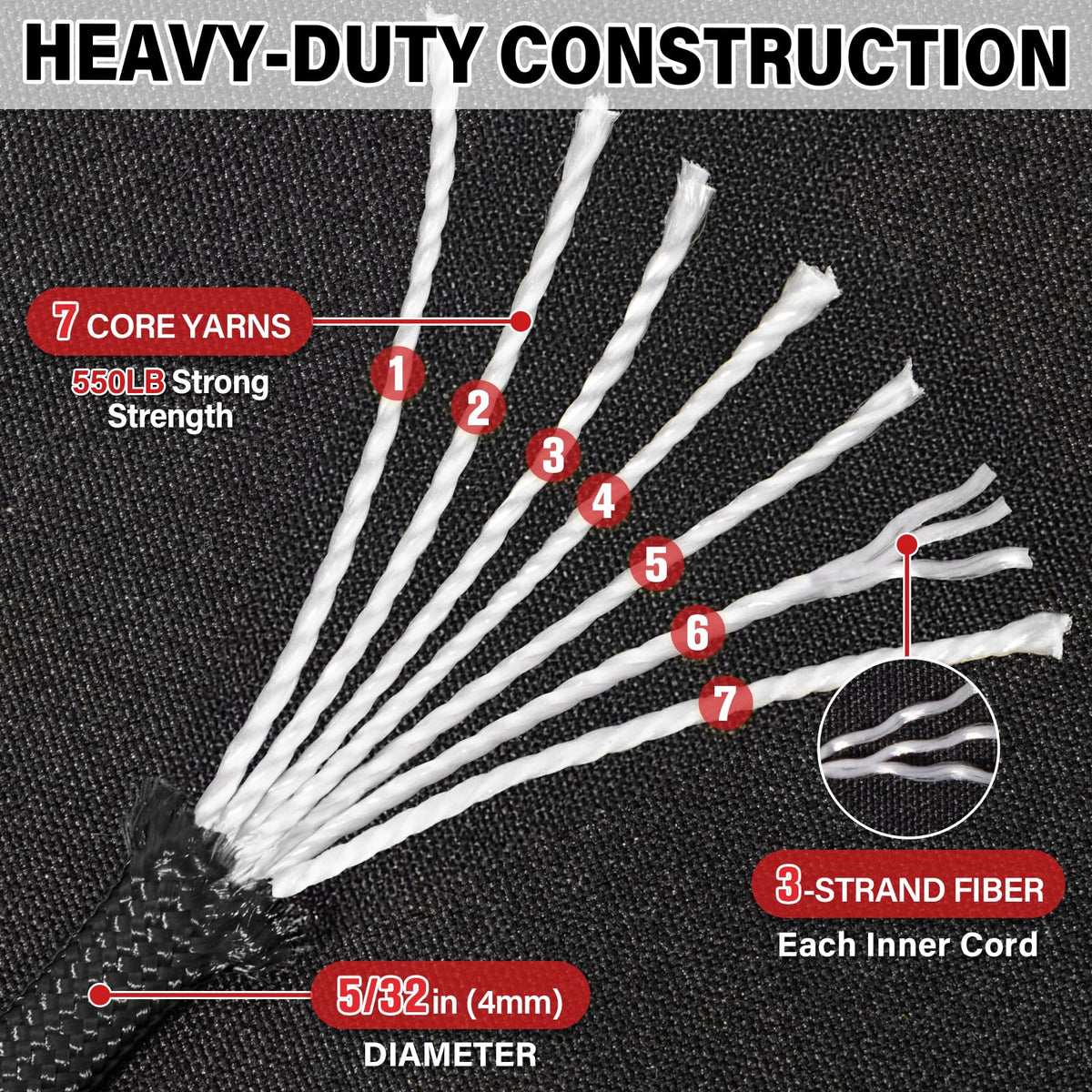 Paracord Rope 550 lb - 1000ft 5/32" Parachute Cord 4MM 7-Strand para Cord - Heavy Duty Spool String for Survival,Camping Gear, Survival Bracelet, Clothesline - Black