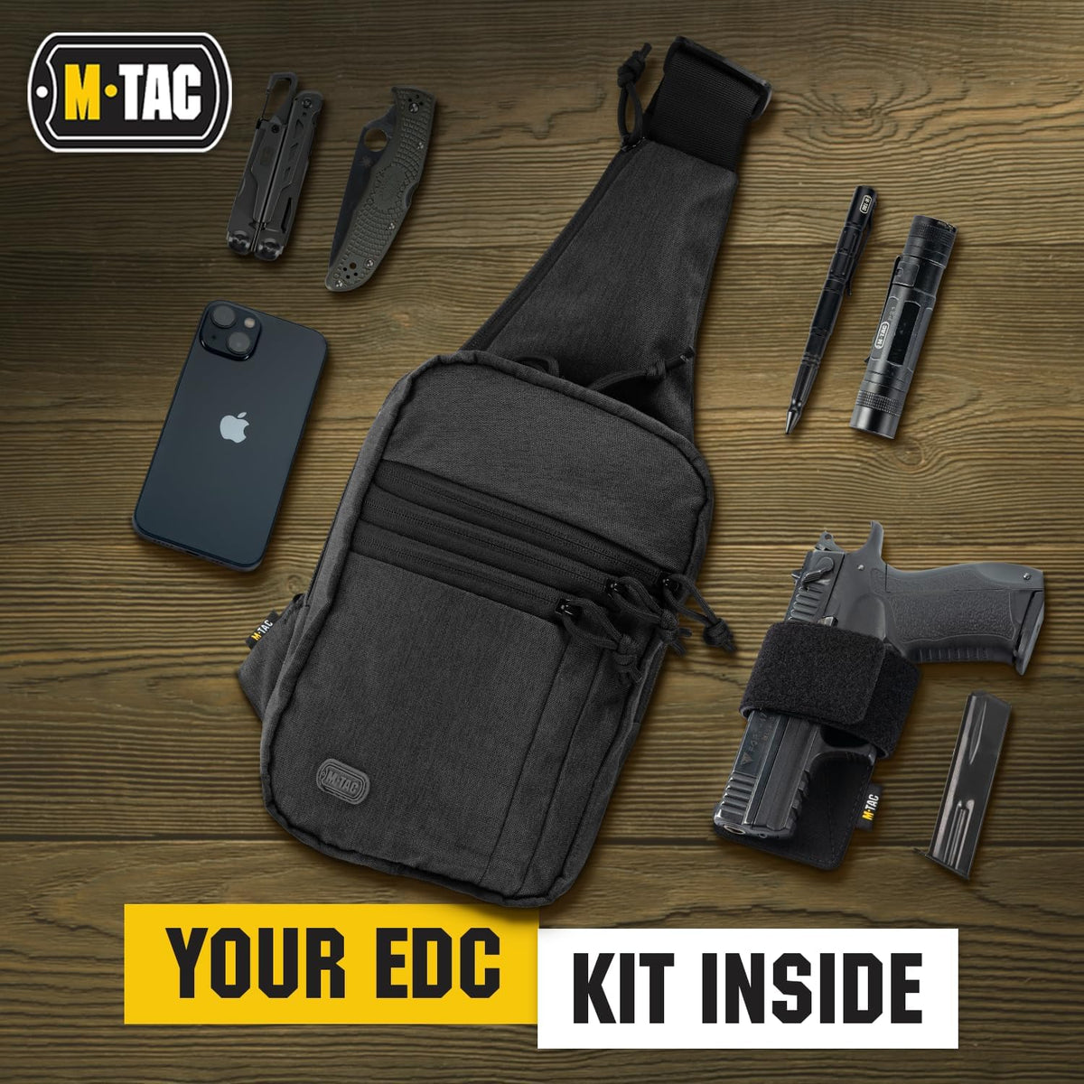 M-Tac CCW Sling Bag for Men & Women - Left-Handed EDC Shoulder Bag Tactical - Crossbody Concealed Carry Bag - Mens Chest Pack (Grey Left-Handed)