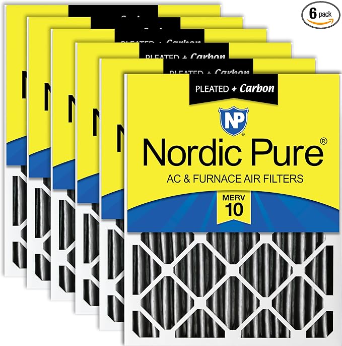 Nordic Pure 20x20x4 Furnace Air Filters MERV 10 Pleated + Carbon 6 Pack