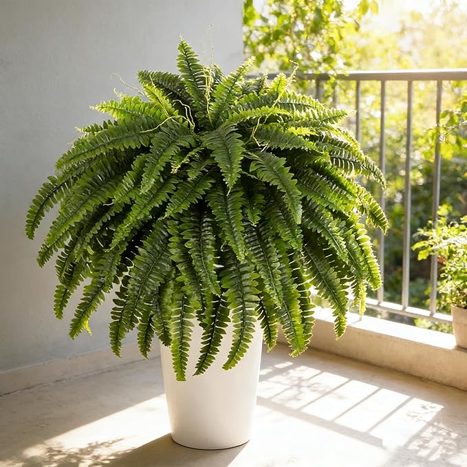 21in Ferns Artificial Bush Plants Large, 3 Artificial Boston Ferns with 54 Fronds for Home Garden Office Porch