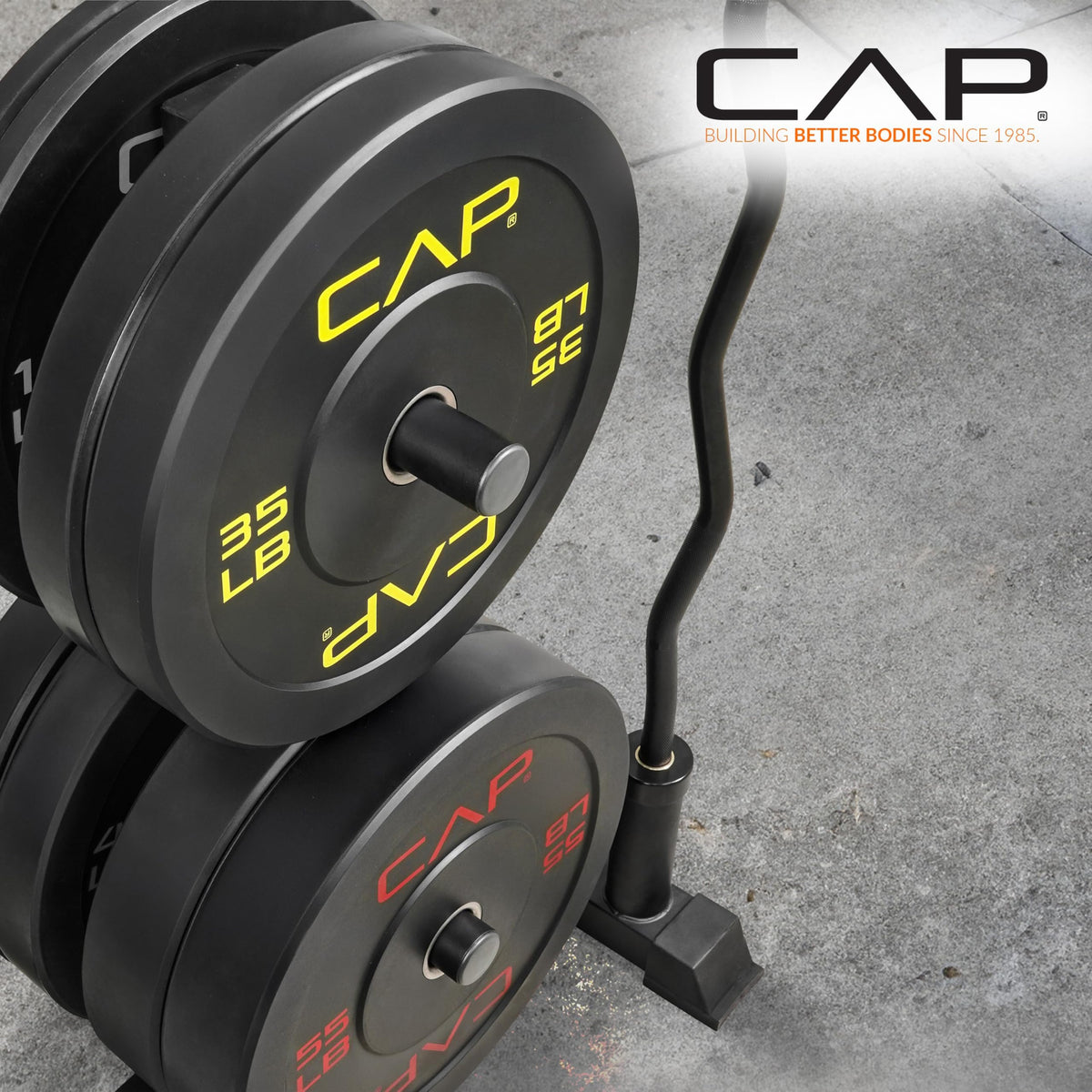 CAP 260 lb Economy Speckled Olympic Bumper Plate Set with Storage Rack, 2-Inch Olympic Plates, Medium Bounce Rubber Weight Plates with Steel Hub, 6 Weight Posts & 4 Barbell Holders for Weightlifting, Strength Training & Home Gym Workouts