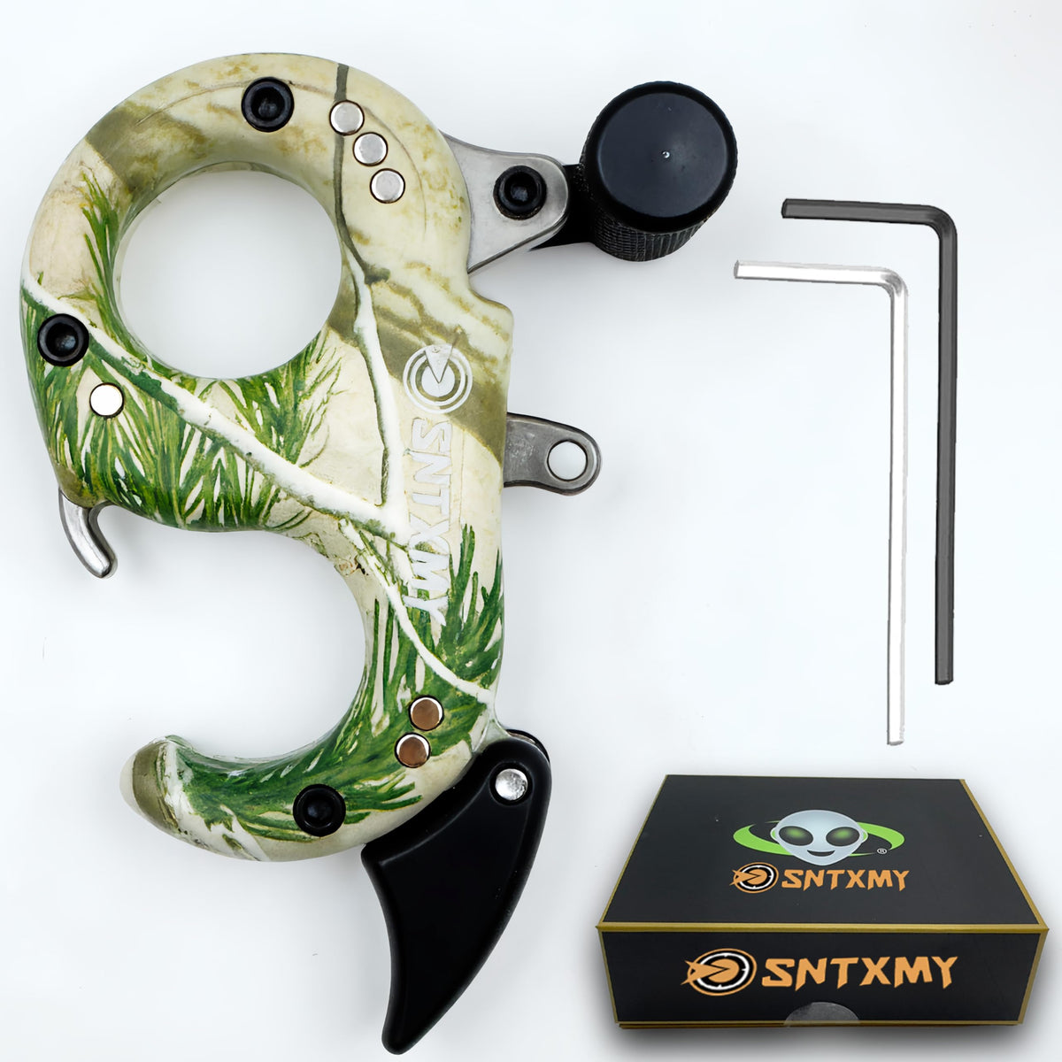 sntxmy Bow Release for Compound Bow, Archery Release Aids, Compound Bow Trigger Release, Button Thumb Release. (2 or 3 Finger Bow Release, Camo)