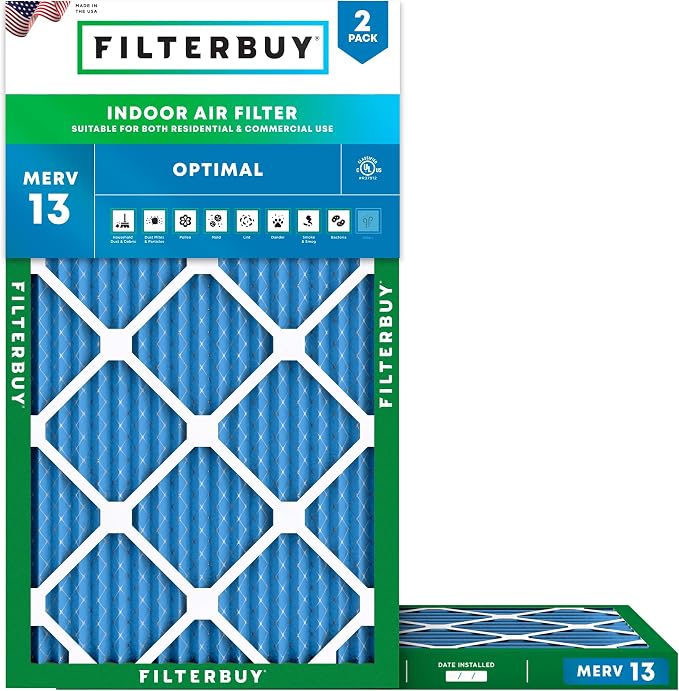 Filterbuy 13x24x1 Air Filter MERV 13 Optimal Smoke & Allergy Defense,