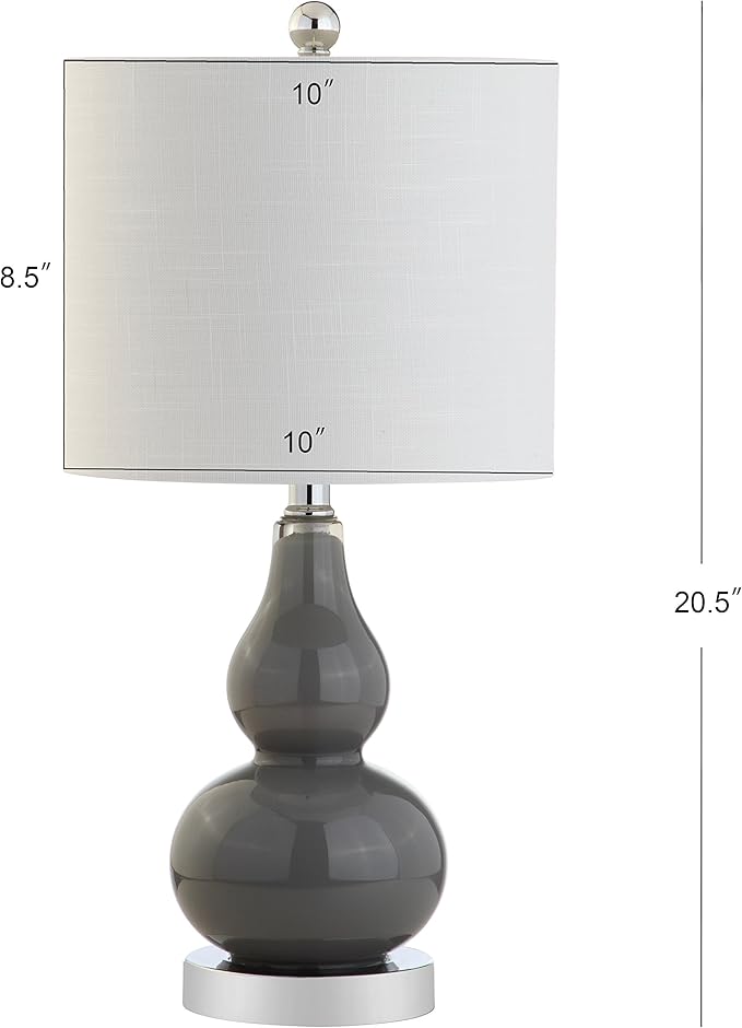 JONATHAN Y 20.5" Gray Glass Table Lamp, Modern Gourd Bedside Nightstand Lamp for Bedroom, Living Room, White Linen Shade, LED Bulb Included JYL1028A