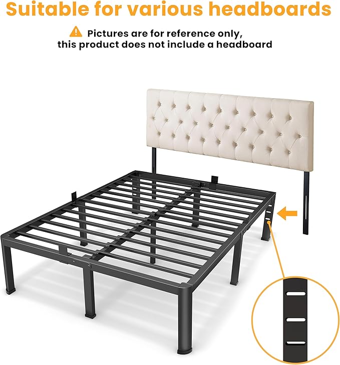 18 Inch Full Size Metal Platform Bed Frame with Round Corners, Storage Space Under High Bed Frame-Heavy Duty Steel Slats Support, Noise Free - Easy Assembly - No Box Spring Needed