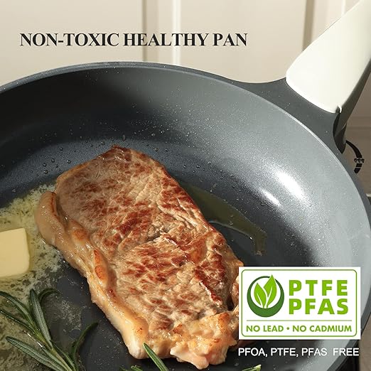 PRICUSIS Nonstick Ceramic Frying Pan, 8/10/12 Inch Non Toxic Skillet, Egg & Omelet & Chef's Pan, Induction Compatible, Dishwasher Safe,PTFE PFAS & PFOA Free (12 Inch, Gray)